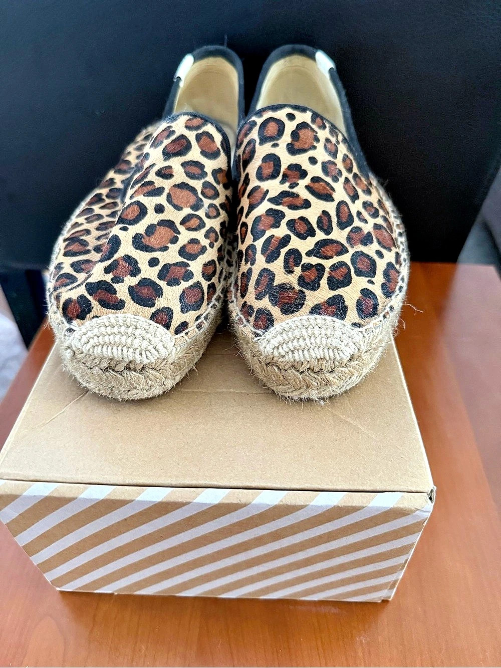 Soludos Calf Hair Leopard Platform Smoking Slipper US 8.5